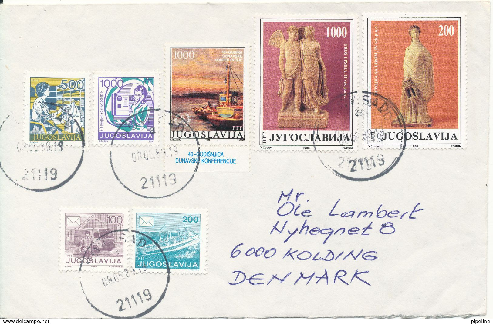 Yugoslavia Cover Sent To Denmark Novisad 8-5-1989 With A Lot Of Stamps On Front And Backside Sent To Denmark - Lettres & Documents