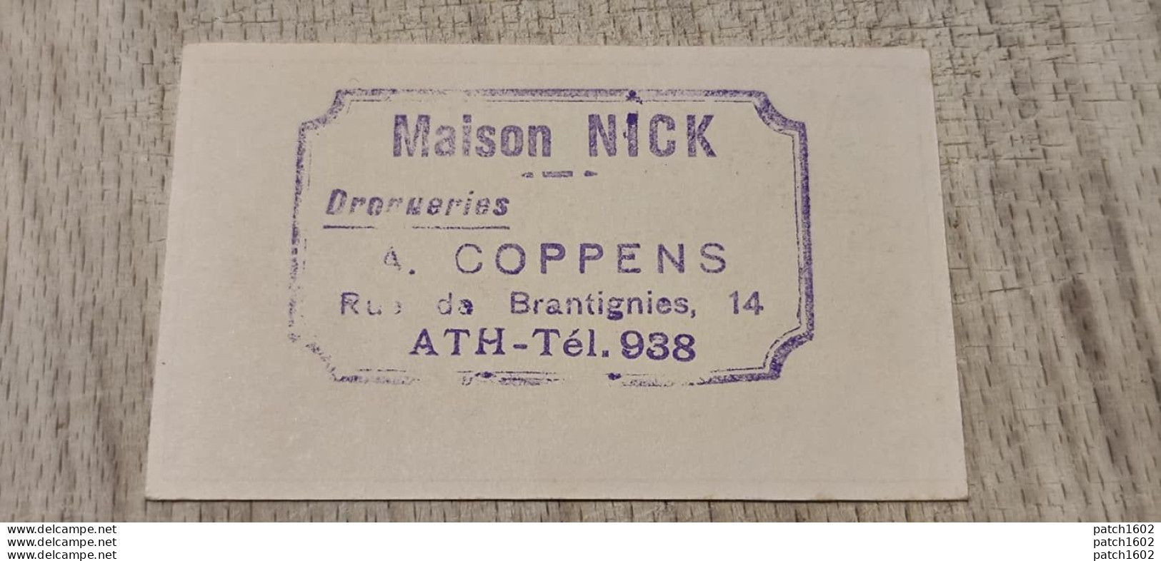 ATH MAISON NICK DROGUERIES COPPENS RUE DE BRANTIGNIES 14 ROSEE PRINTANIÈRE L.EECKELAERS (publicité) - Ath