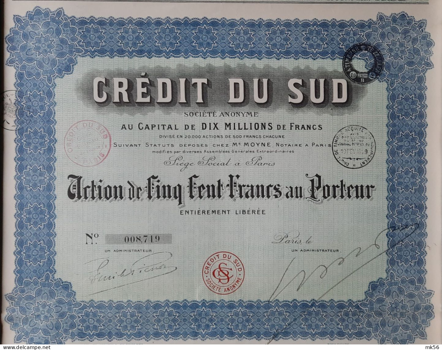 Crédit Du Sud - Paris - 1922 - Banco & Caja De Ahorros