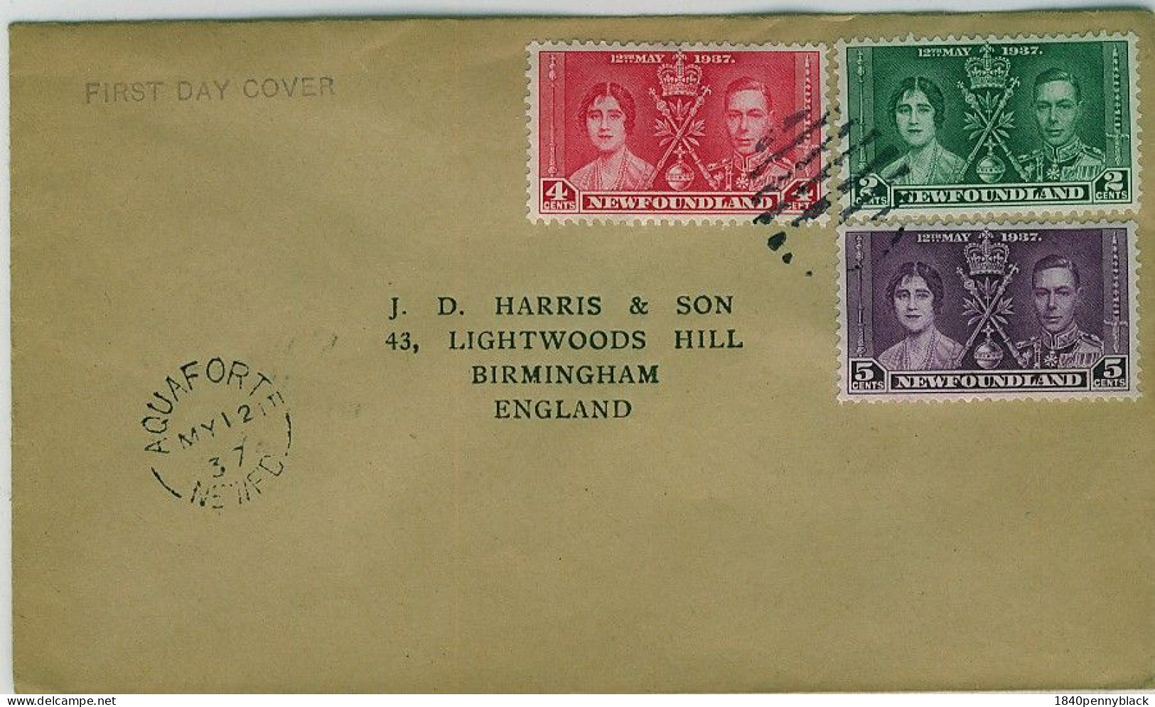 NEWFOUNDLAND CANADA KGVI 1937 Coronation SG  254-6 First Day Cover To Birmingham. - 1908-1947