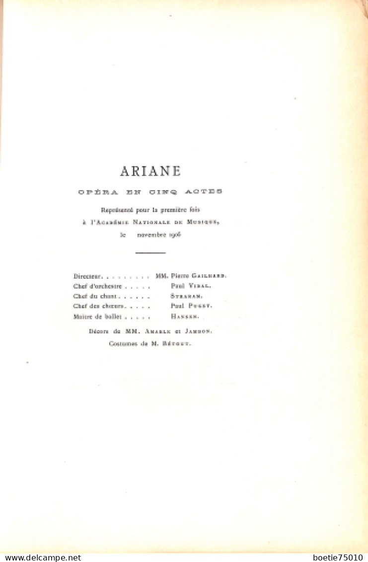 Ariane, Opéra De Catulle Mendès Et J. Massenet. Livret Ancien. - Partitions Musicales Anciennes