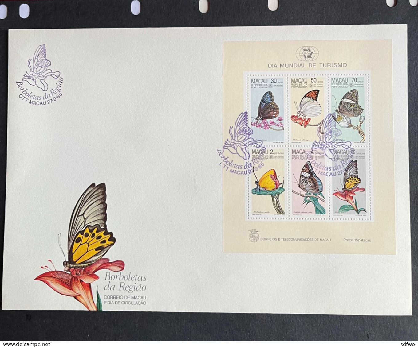 (G) Macao Macao 1985 Official FDC With Butterflies Miniature Sheet - Briefe U. Dokumente