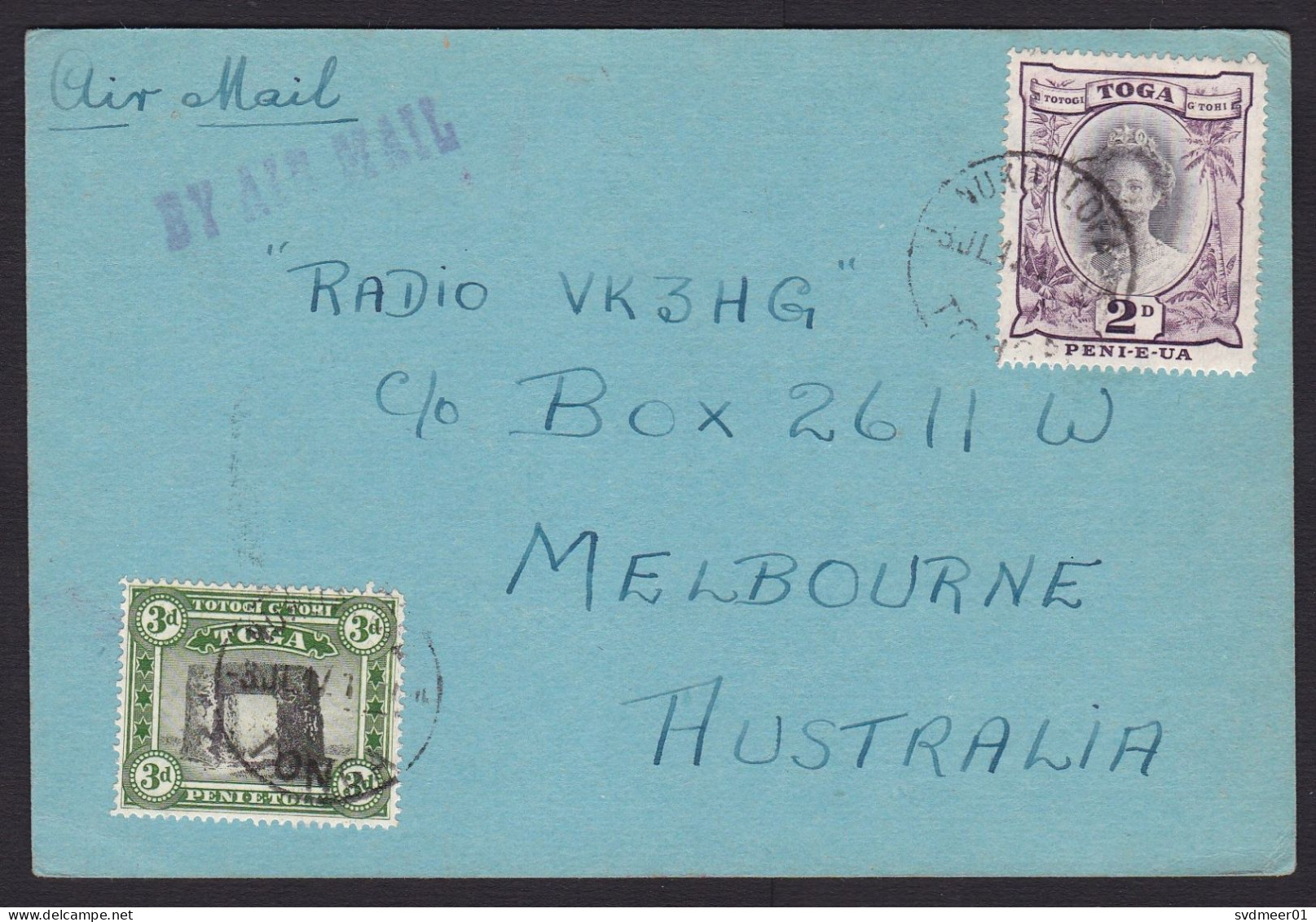 Tonga / Toga: Airmail Postcard To Australia, 1947, 2 Stamps, Queen, Ruin, Heritage, History (traces Of Use) - Tonga (1970-...)