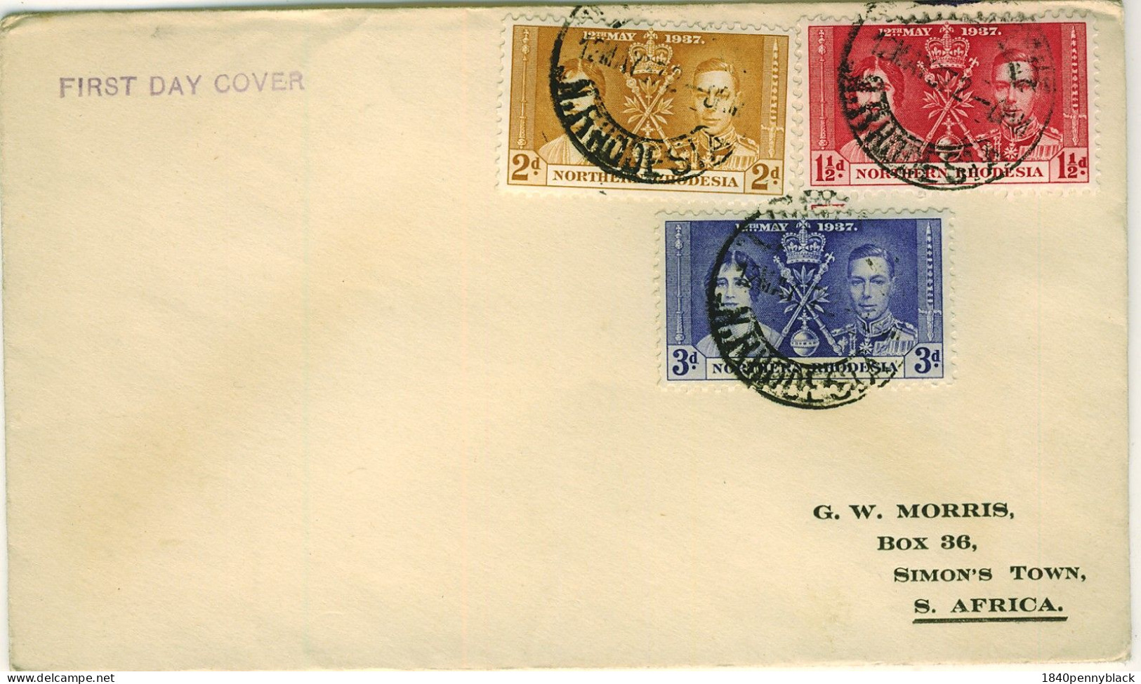 NORTHERN RHODESIA KGVI 1937 Coronation SG  22-4 First Day Cover To South Africa - Rhodésie Du Nord (...-1963)
