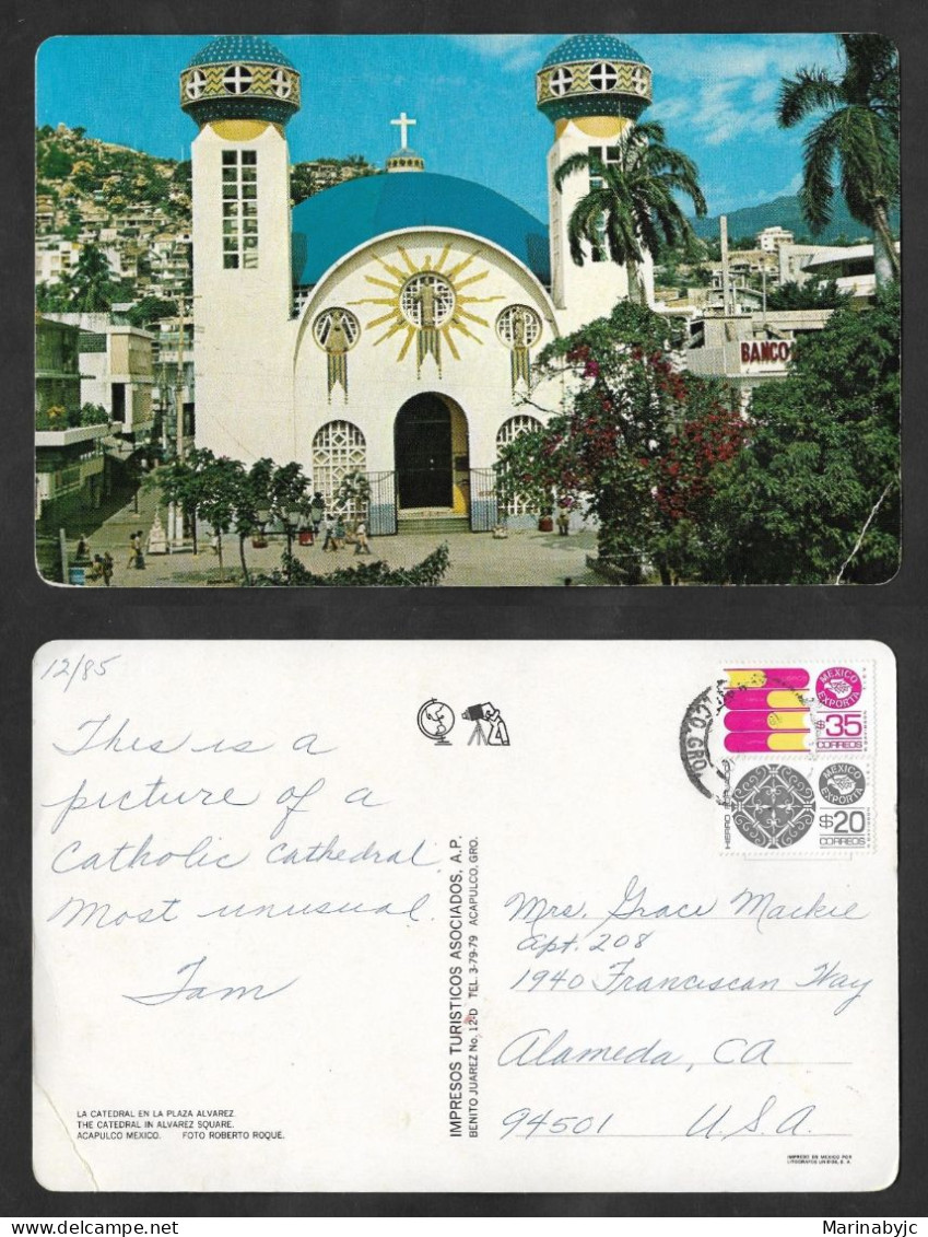 SE)1970 MEXICO  POSTCARD CATHEDRAL IN PLAZA ALVAREZ, ACAPULCO, MEXICO EXPORT SERIES, BOOKS 35P SCT 1133 & WROUGHT IRON 2 - Mexico