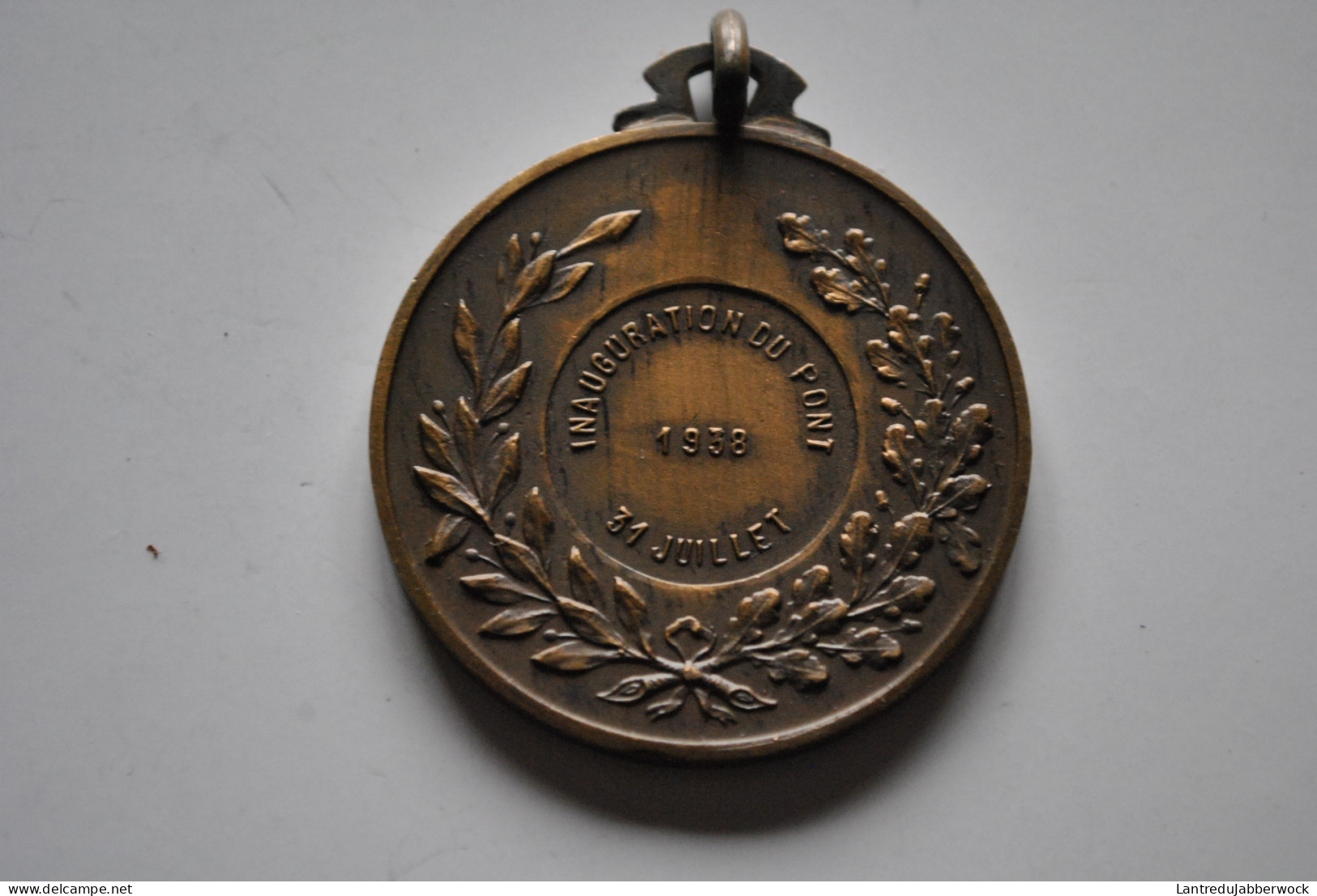 Médaille Métal Doré Bronze Andenne Seilles Inauguration Du Pont 31 Juillet 1938 RARE (diamètre 40 Mm) Meuse - Gemeindemünzmarken