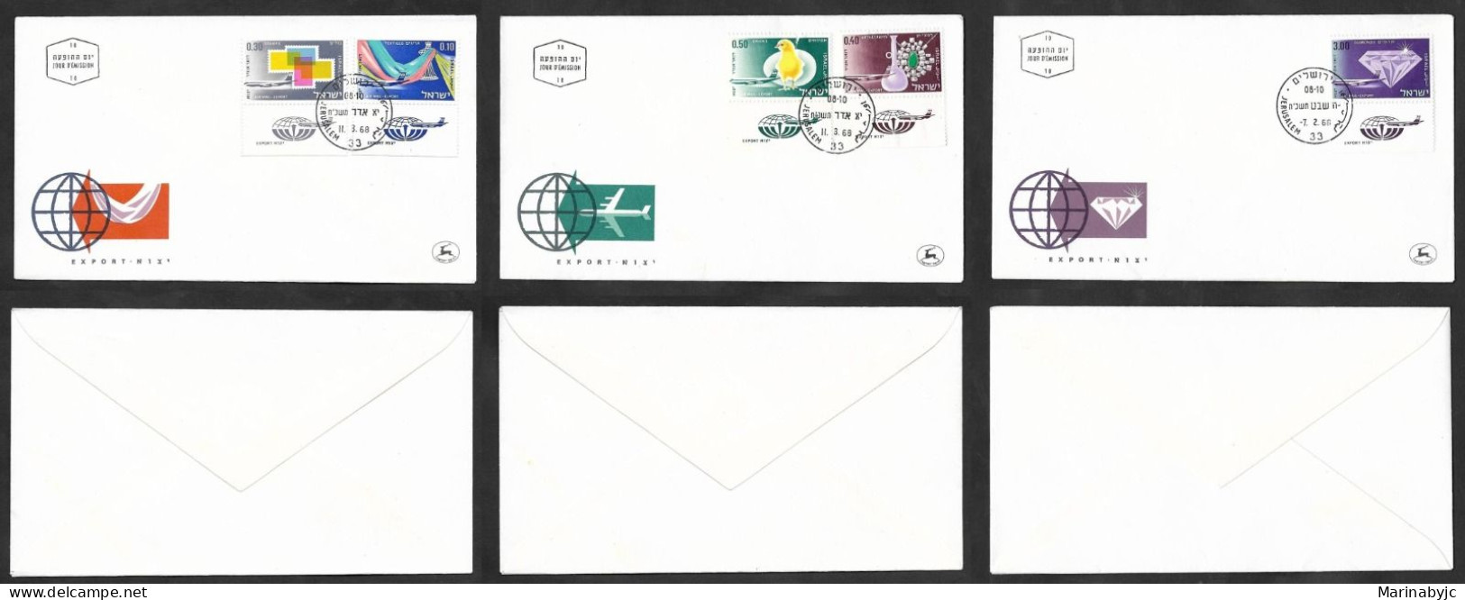 SE)1968 ISRAEL 3 FIRST DAY COVERS, EXPORTS, STAMPS, TEXTILES, JEWELRY, CHICKENS, DIAMONDS, XF - Autres & Non Classés