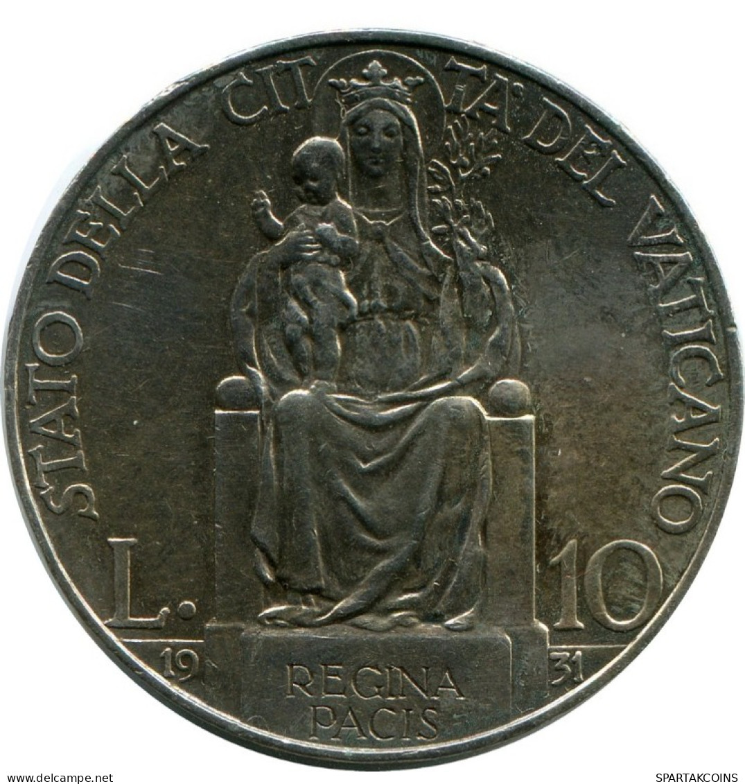 10 LIRE 1931 VATICAN Coin Pius XI (1922-1939) Silver #AH307.16.U.A - Vaticano
