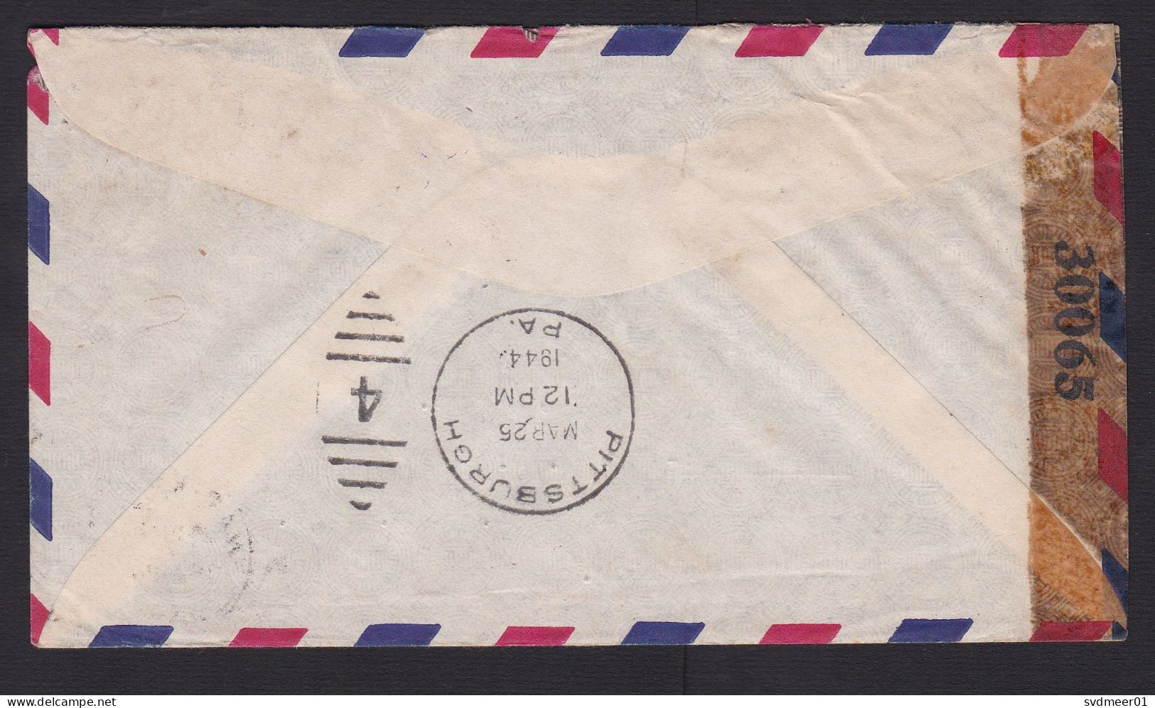 Canal Zone: Airmail Cover To USA, 1944, 1 Stamp, Censored, War Censor, Cancel Missent (minor Damage) - Kanaalzone