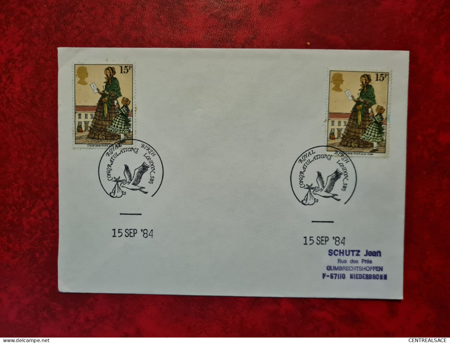 Lettre 1984 GRANDE BRETAGNE CACHET ROYAL BIRTH CONGRATULATIONS MLONDON  CIGOGNE - Cartas & Documentos