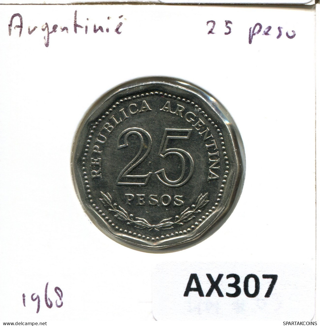 25 PESOS 1968 ARGENTINE ARGENTINA Pièce #AX307.F.A - Argentinië
