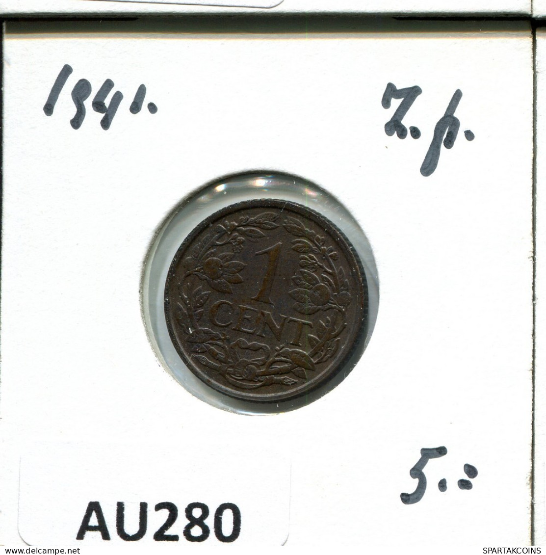 1 CENT 1941 NEERLANDÉS NETHERLANDS Moneda #AU280.E.A - 1 Cent