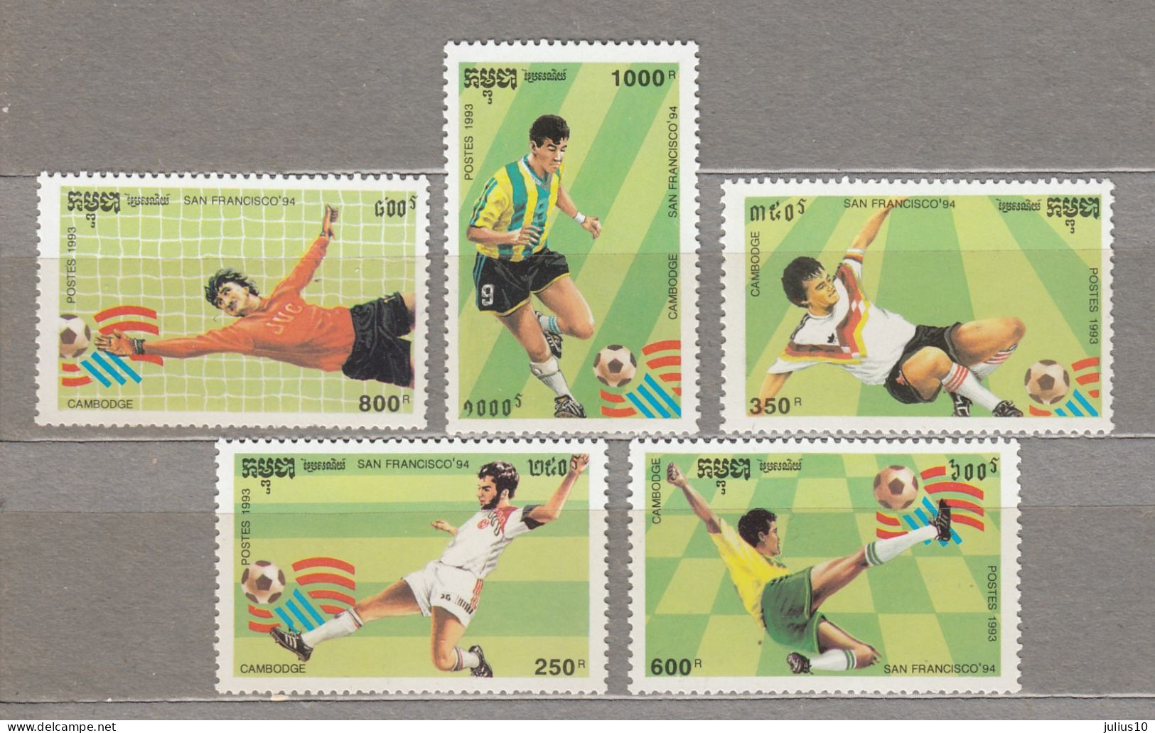 CAMBODGE 1993 Soccer San Francisco Mi 1376-1380 MNH(**) #Sp187 - Unused Stamps