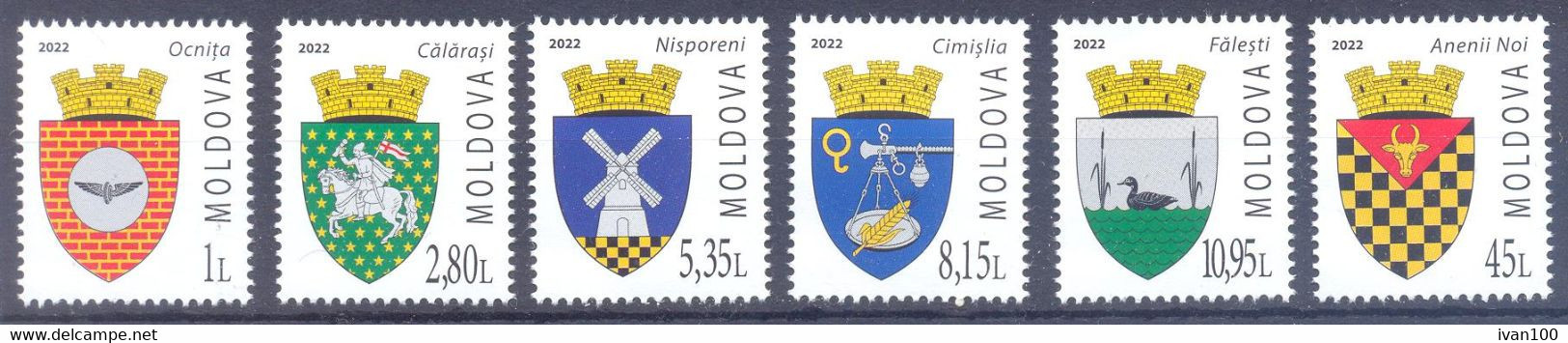 2022. Moldova, Definitives, COA Of Cities, 6v, Mint/** - Moldavie