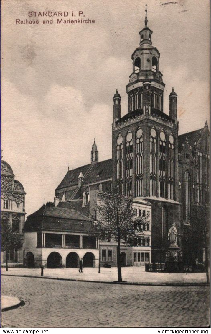 ! Alte Ansichtskarte Aus Stargard In Pommern, Rathaus, Marienkirche, 1915 Feldpost - Pommern