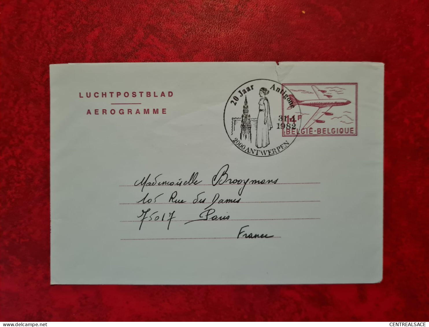 Lettre 1982 AEROGRAMME ANTWERPEN 20 JAAR ANTIGONE - Covers & Documents