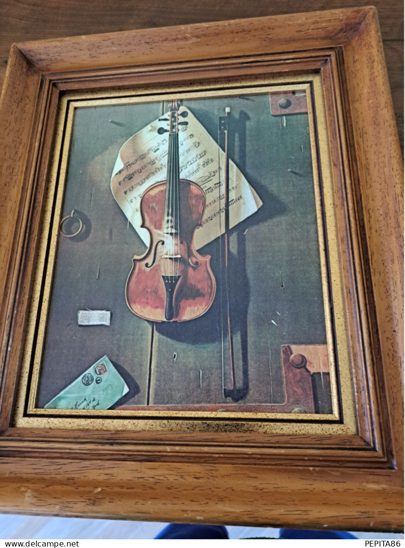 Peinture à L'huile Sur Toile Encadrée : "Violon Stradivarius" - Olieverf