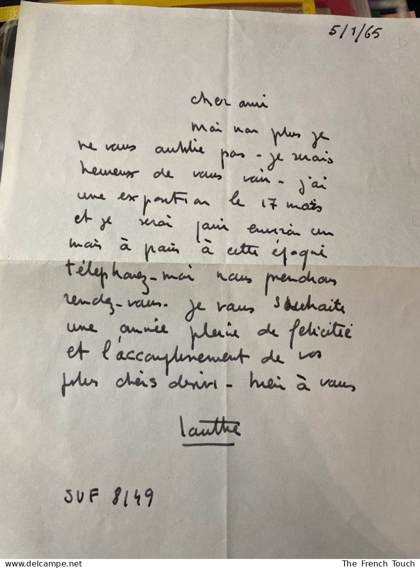 LOUTTRE B. (MARC-ANTOINE BISSIÈRE, DIT) - 1965 -  Correspondance [une Lettre Et Une Enveloppe] - Schrijvers