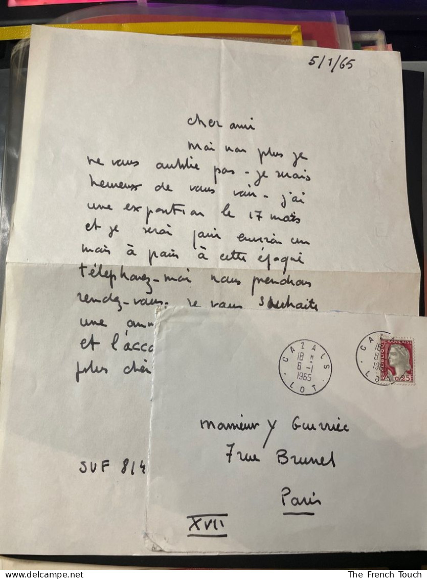 LOUTTRE B. (MARC-ANTOINE BISSIÈRE, DIT) - 1965 -  Correspondance [une Lettre Et Une Enveloppe] - Writers