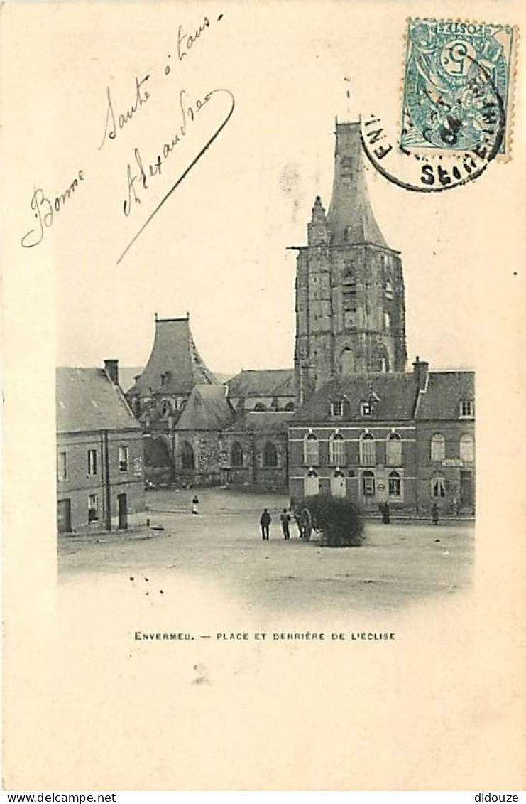 76 - Envermeu - Place Et Derrière L'Eglise - Animée - Précurseur - Oblitération Ronde De 1904 - CPA - Voir Scans Recto-V - Envermeu