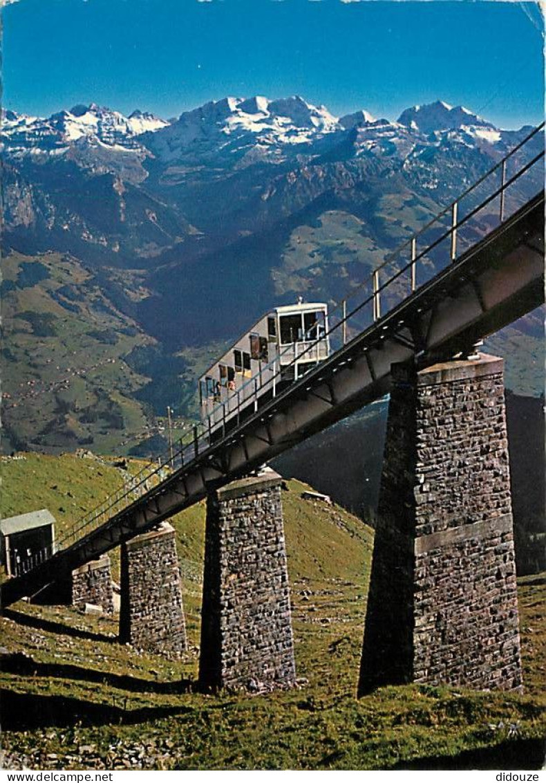 Trains - Funiculaires - Suisse - Niesenbahn, Hegernalpviadukt Mit Gspaltenhorn, Blùmlisalp Und Doldenhorner - CPM - Voir - Seilbahnen
