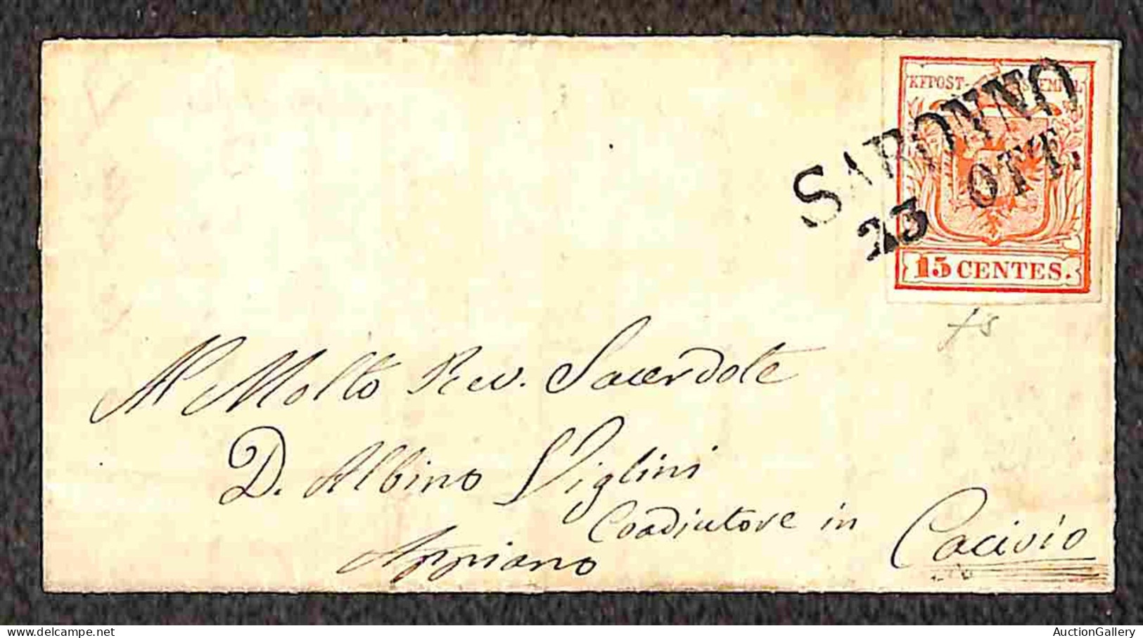 Antichi Stati Italiani - Lombardo Veneto - Lotto composto da un frammento e sei lettere con 15 o 30 cent con annulli div