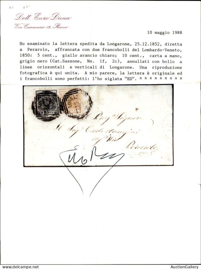 Antichi Stati Italiani - Lombardo Veneto - Longarone (P.ti 4) - 10 Cent (2c) + 5 Cent (1f) - Lettera Per Perarolo Del 23 - Otros & Sin Clasificación