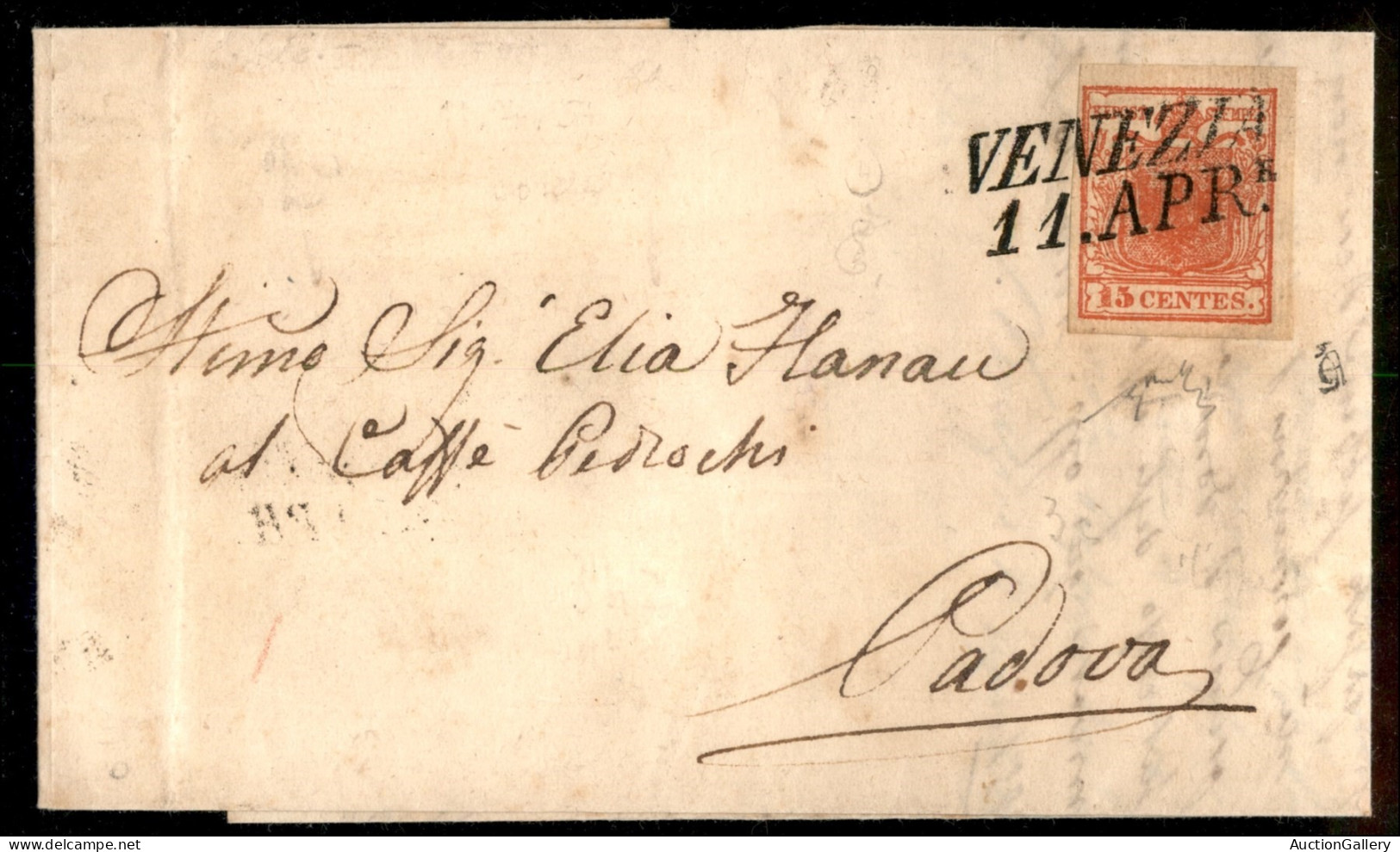 Antichi Stati Italiani - Lombardo Veneto - Lettera Da Venezia 11 Apr Del 1851 Affrancata Con 15 Cent Rosso Vermiglio I°  - Andere & Zonder Classificatie