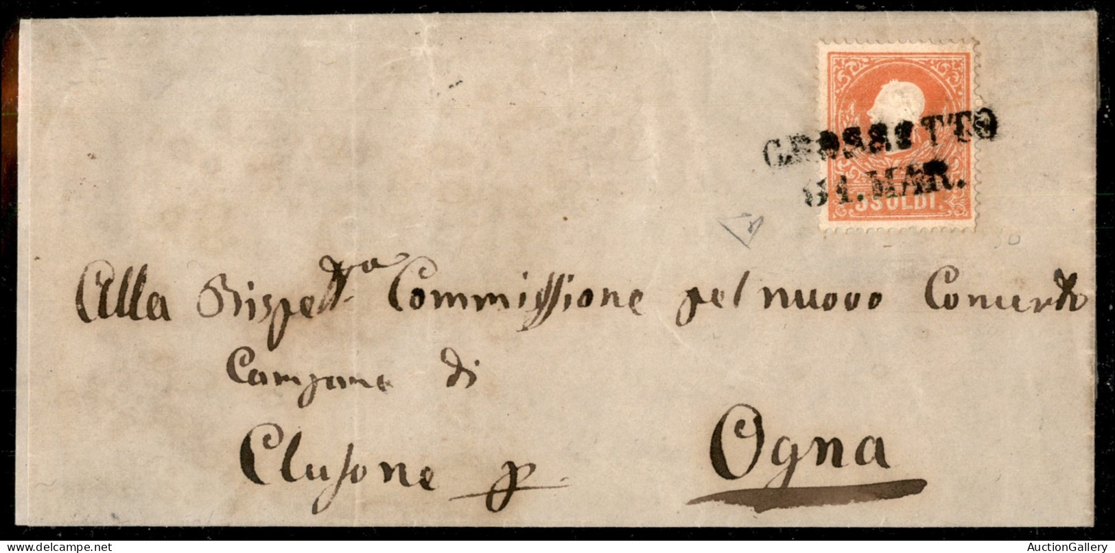 Antichi Stati Italiani - Lombardo Veneto - Grossotto (P.ti 10) - 5 Soldi (30) Su Letterina Per Ogna Del 31.3.1859 - Autres & Non Classés