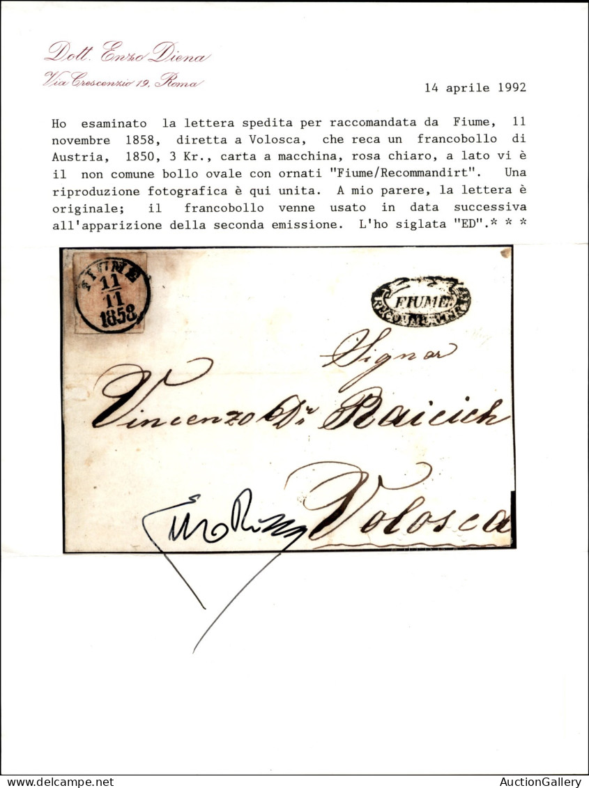 Antichi Stati Italiani - Lombardo Veneto - Fiume 11.11.58 + Fiume Recommandirt (P.ti 11) - 3 Kreuzer (3) Sbiadito - Part - Altri & Non Classificati