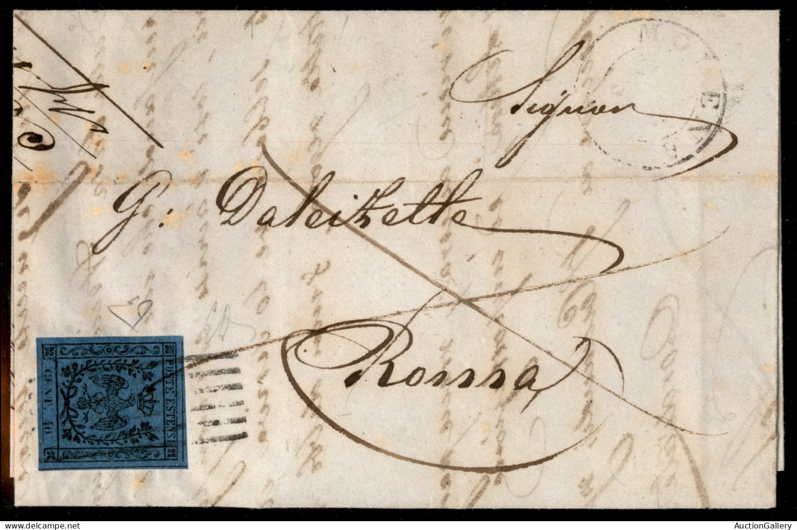 Antichi Stati Italiani - Modena - 40 Cent Azzurro (6) Isolato Su Lettera Da Modena A Roma Del 11.12.1852 - Molto Bella - - Other & Unclassified