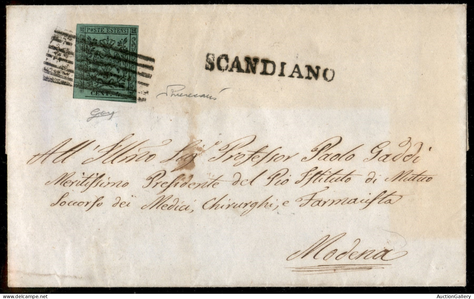 Antichi Stati Italiani - Modena - Lettera Affrancata Con 5 Cent (7) Da Scandiano (muto + S.D.) A Modova Del 3.5.56 - Ese - Altri & Non Classificati