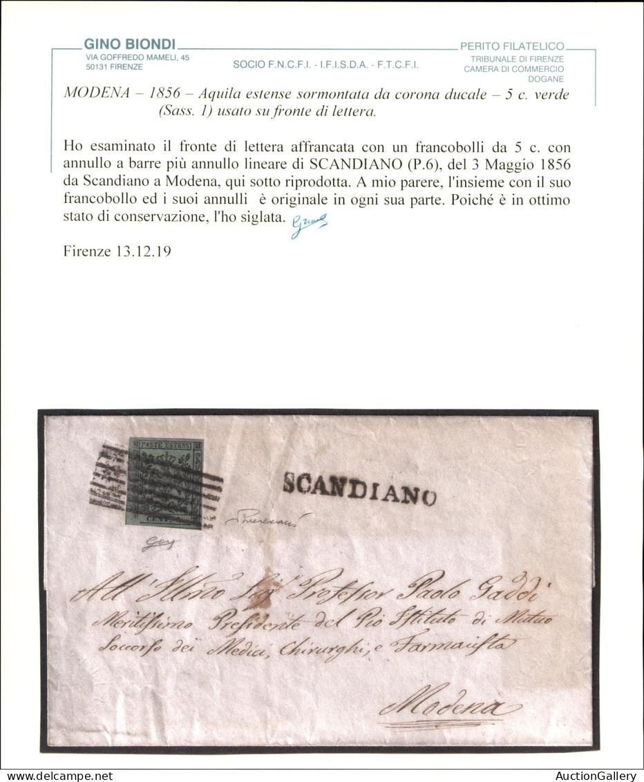 Antichi Stati Italiani - Modena - Lettera Affrancata Con 5 Cent (7) Da Scandiano (muto + S.D.) A Modova Del 3.5.56 - Ese - Otros & Sin Clasificación