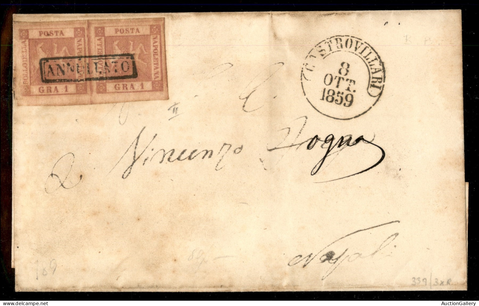 Antichi Stati Italiani - Napoli - Lettera Da Castrovillari 8.10.59 (P.ti 9) Recante Coppia Ben Marginata Del 1 Grana (4) - Altri & Non Classificati