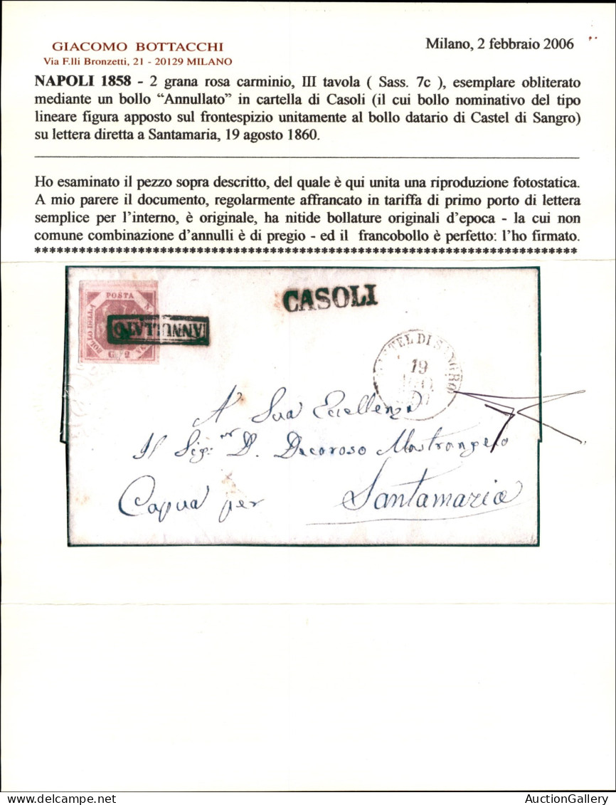 Antichi Stati Italiani - Napoli - Casoli + Annullato (P.ti 11) + Castel Di Sangro - 2 Grana (7c) Su Lettera Per Santamar - Otros & Sin Clasificación