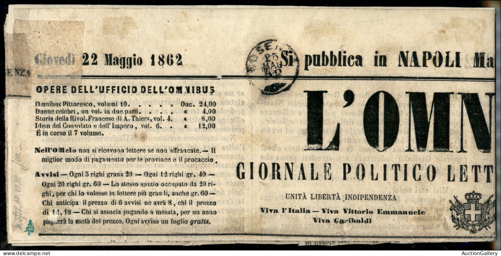 Antichi Stati Italiani - Province Napoletane - Giornale Recante Mezzo Tornese (17) Con Ottimi Margini - Napoli 22.5.62 - - Other & Unclassified