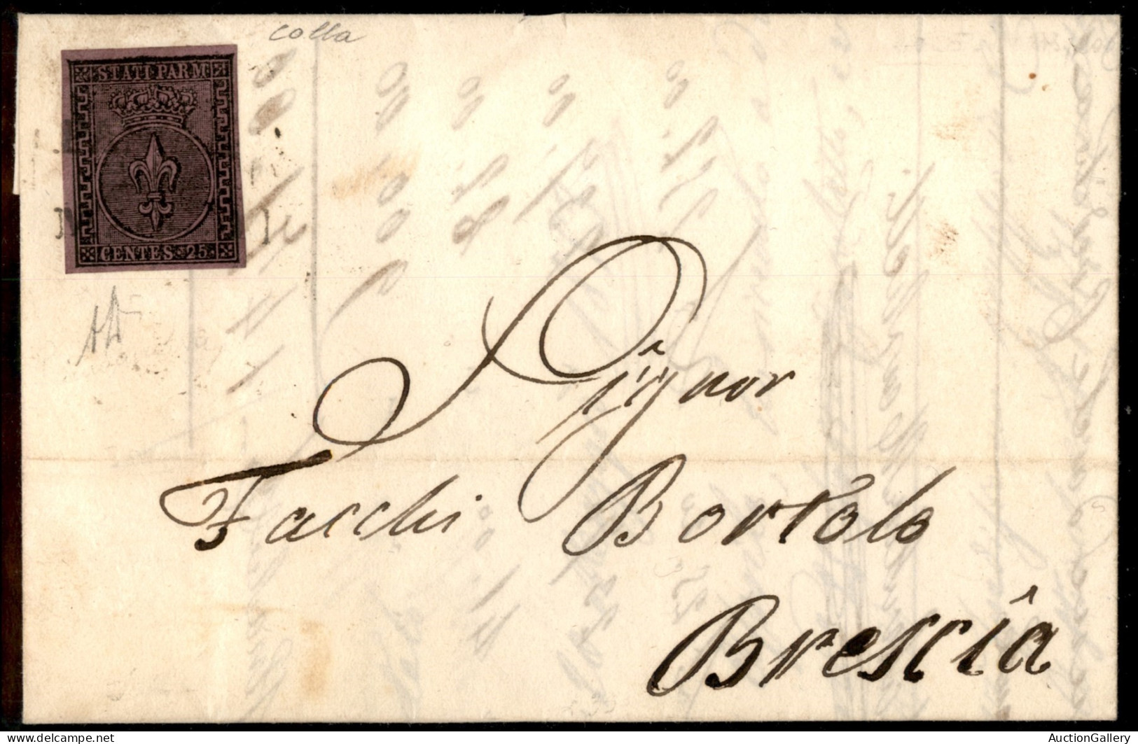 Antichi Stati Italiani - Parma - 25 Cent (4) Isolato Su Lettera Da Parma A Brescia Del 20.5.1853 - Ottimi Margini - Molt - Other & Unclassified