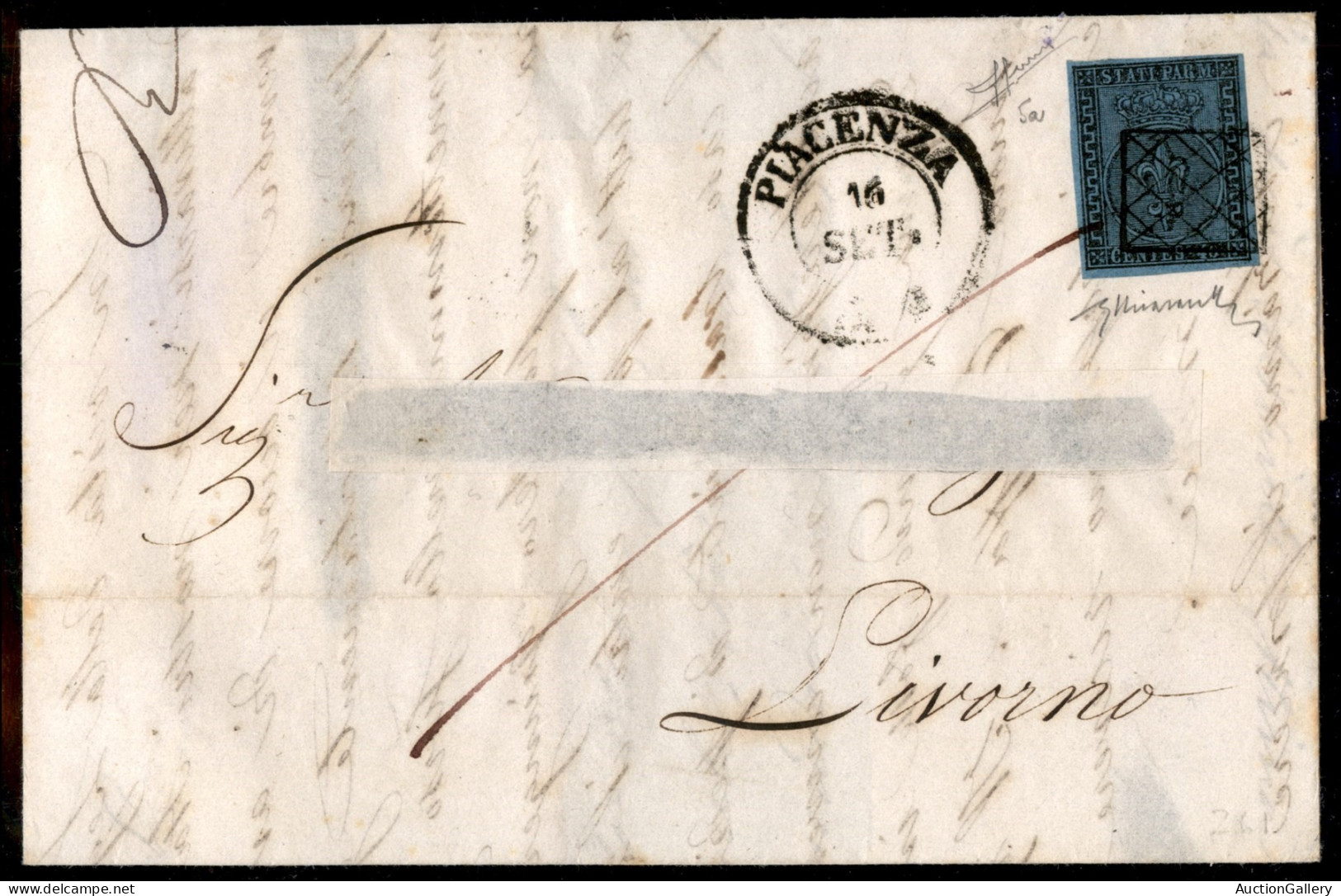 Antichi Stati Italiani - Parma - 40 Cent Azzurro Chiaro (5a) Isolato Su Lettera Da Piacenza A Livorno Del 16.9.1852 - Ot - Sonstige & Ohne Zuordnung