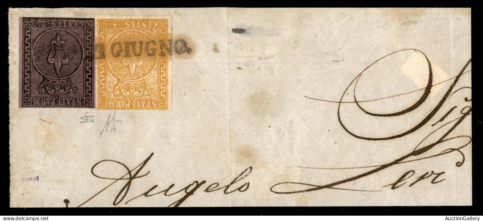 Antichi Stati Italiani - Parma - 25 Cent (4) + 5 Cent (6) Su Frammento Di Lettera Da Parma - Entrambi Perfetti (rasenti  - Otros & Sin Clasificación