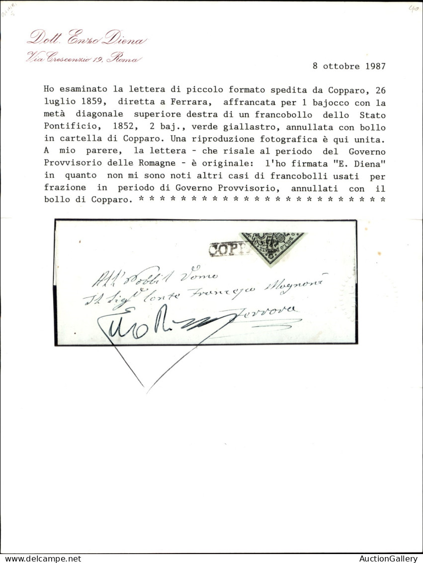 Antichi Stati Italiani - Romagne - Splendida Fresca Letterina Da Copparo 26.7.59 Affrancata Con La Metà Diagonale Di Un  - Other & Unclassified