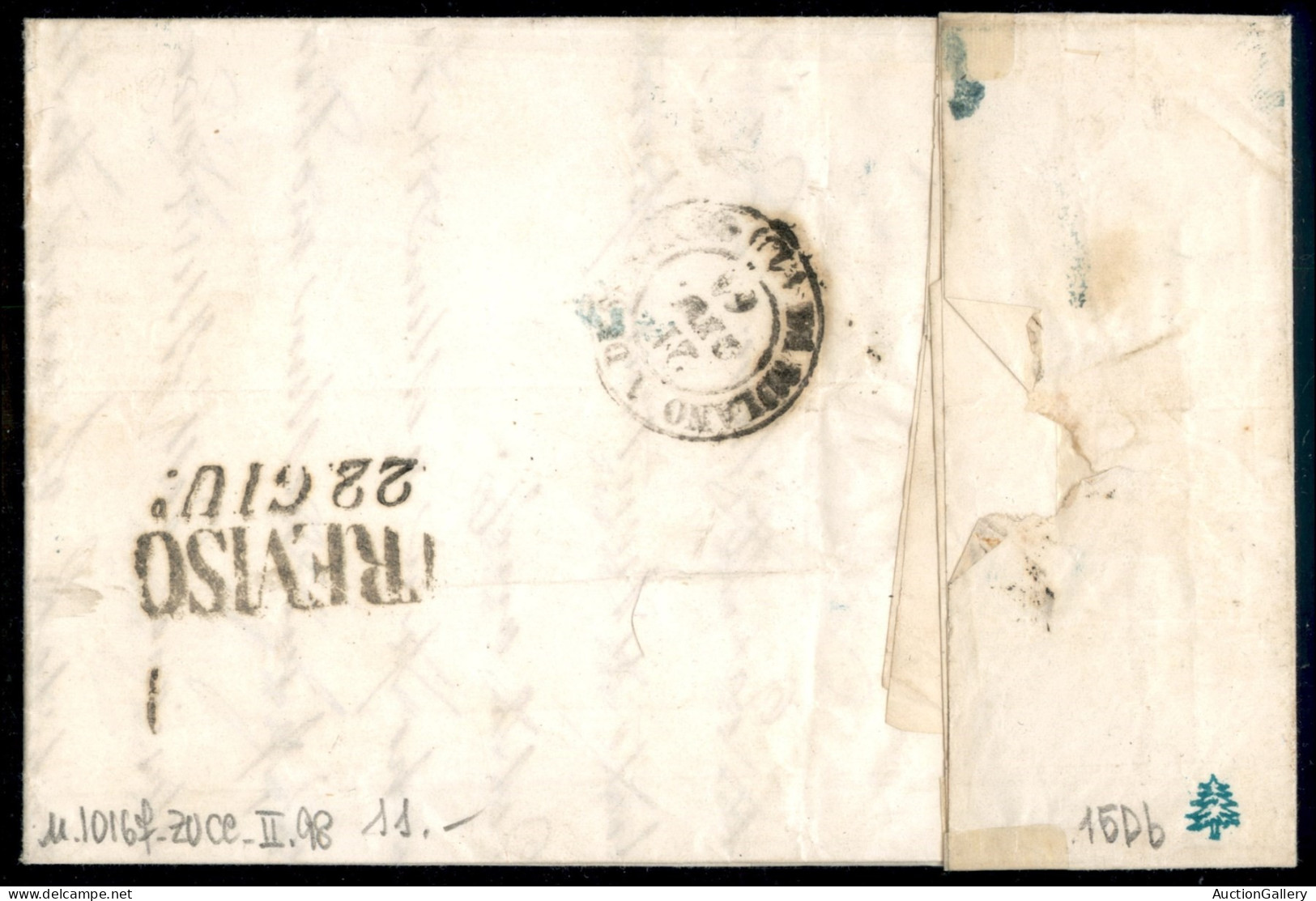 Antichi Stati Italiani - Sardegna - 20 Cent Celeste Grigiastro (15Db) Su Lettera Da Milano A Treviso Del 20.6.61 - Ex Co - Otros & Sin Clasificación