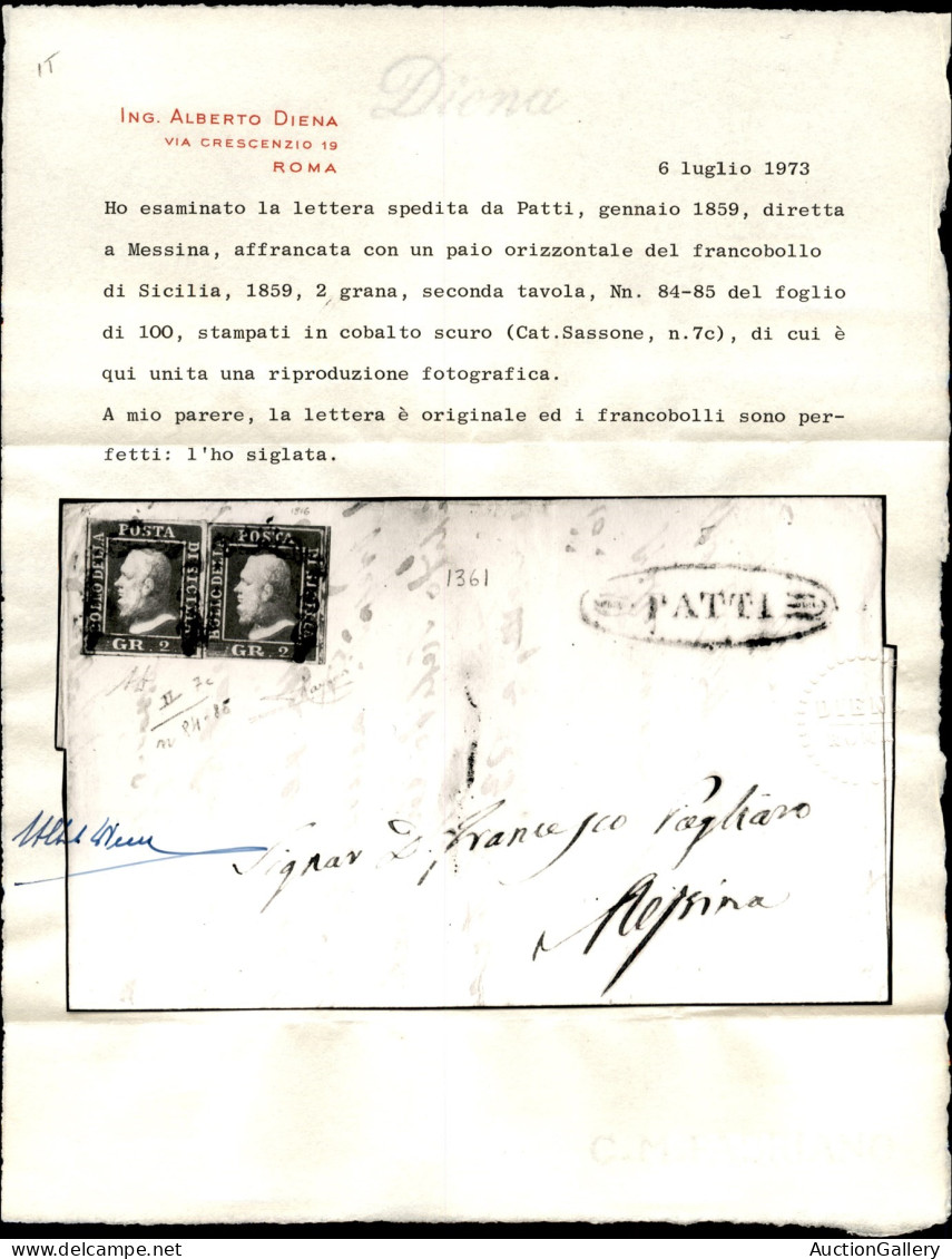 Antichi Stati Italiani - Sicilia - Patti (P.ti 10) - Coppia Del 2 Grana Cobalto Scuro (7c - Posiz. 84/85) Su Lettera Per - Other & Unclassified