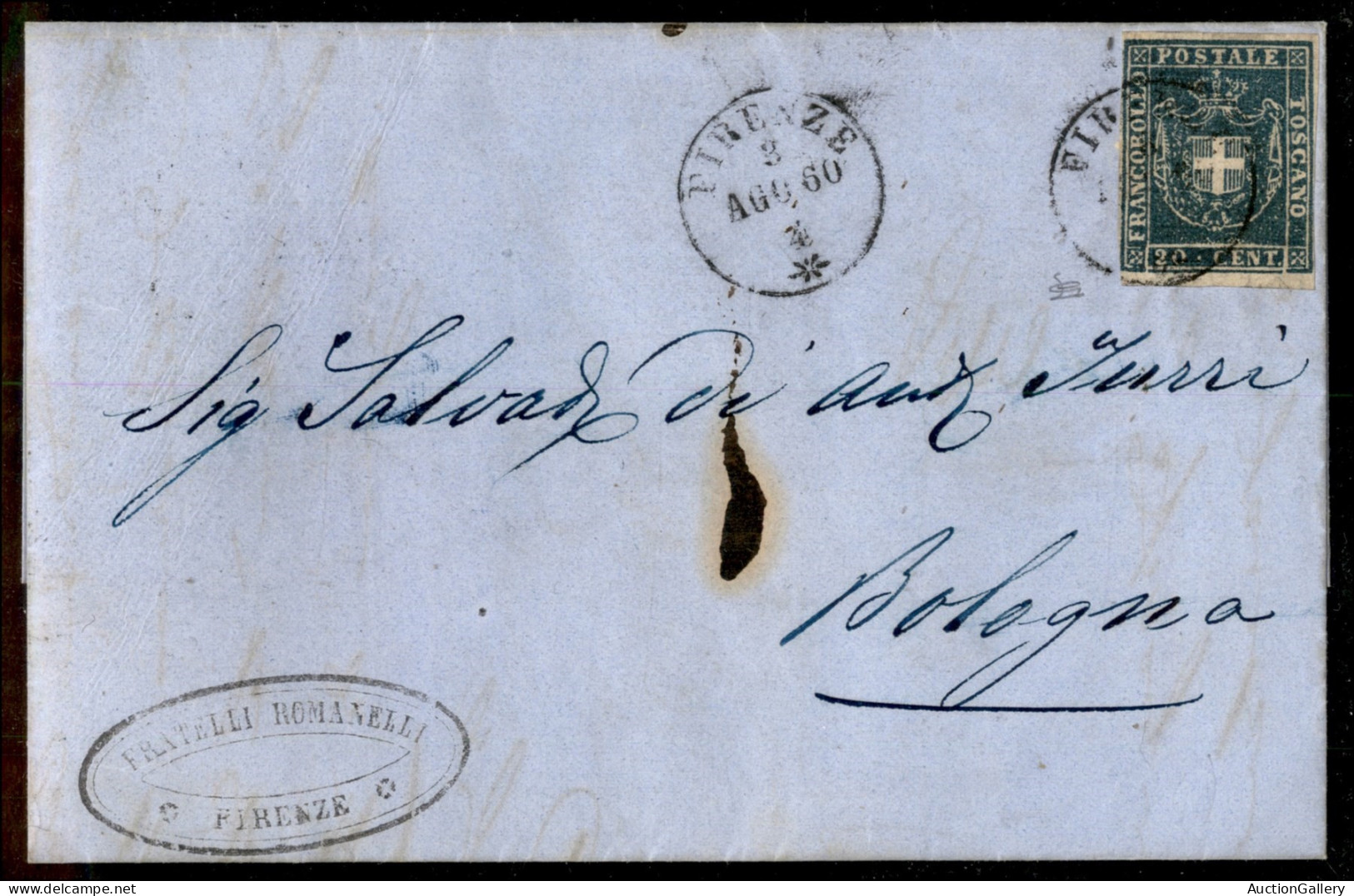 Antichi Stati Italiani - Toscana - 20 Cent (20) Su Lettera Da Firenze A Bologna Del 3.8.1860 - L. Gazzi - Other & Unclassified