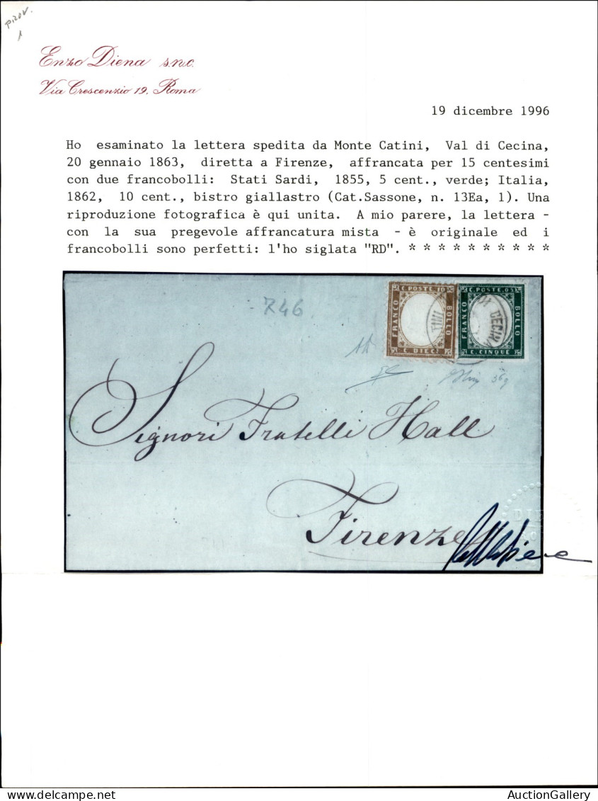 Regno - Vittorio Emanuele II - Fresca Lettera Da Montecatini Di Cecina 20.1.63 Affrancata Con 10 Cent (1)  Più 5 Cent Sa - Otros & Sin Clasificación