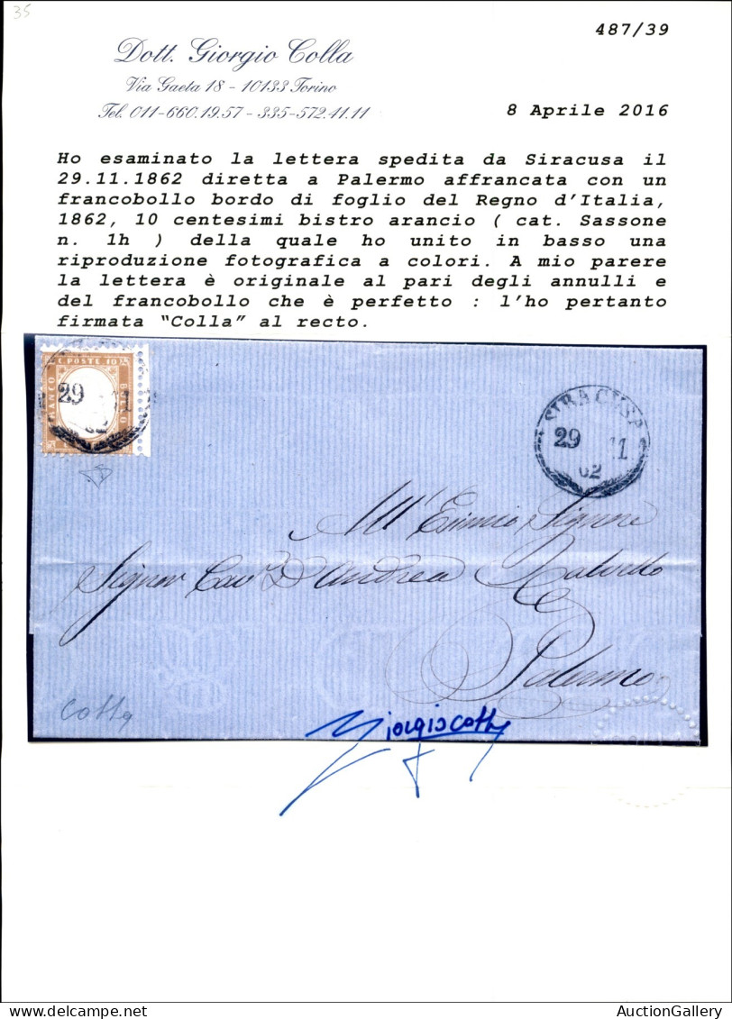Regno - Vittorio Emanuele II - Fresca Lettera Da Siracusa (CS Palme - P.ti R1) 29.11.62 Affrancata Con 10 Cent (1h) Bord - Andere & Zonder Classificatie