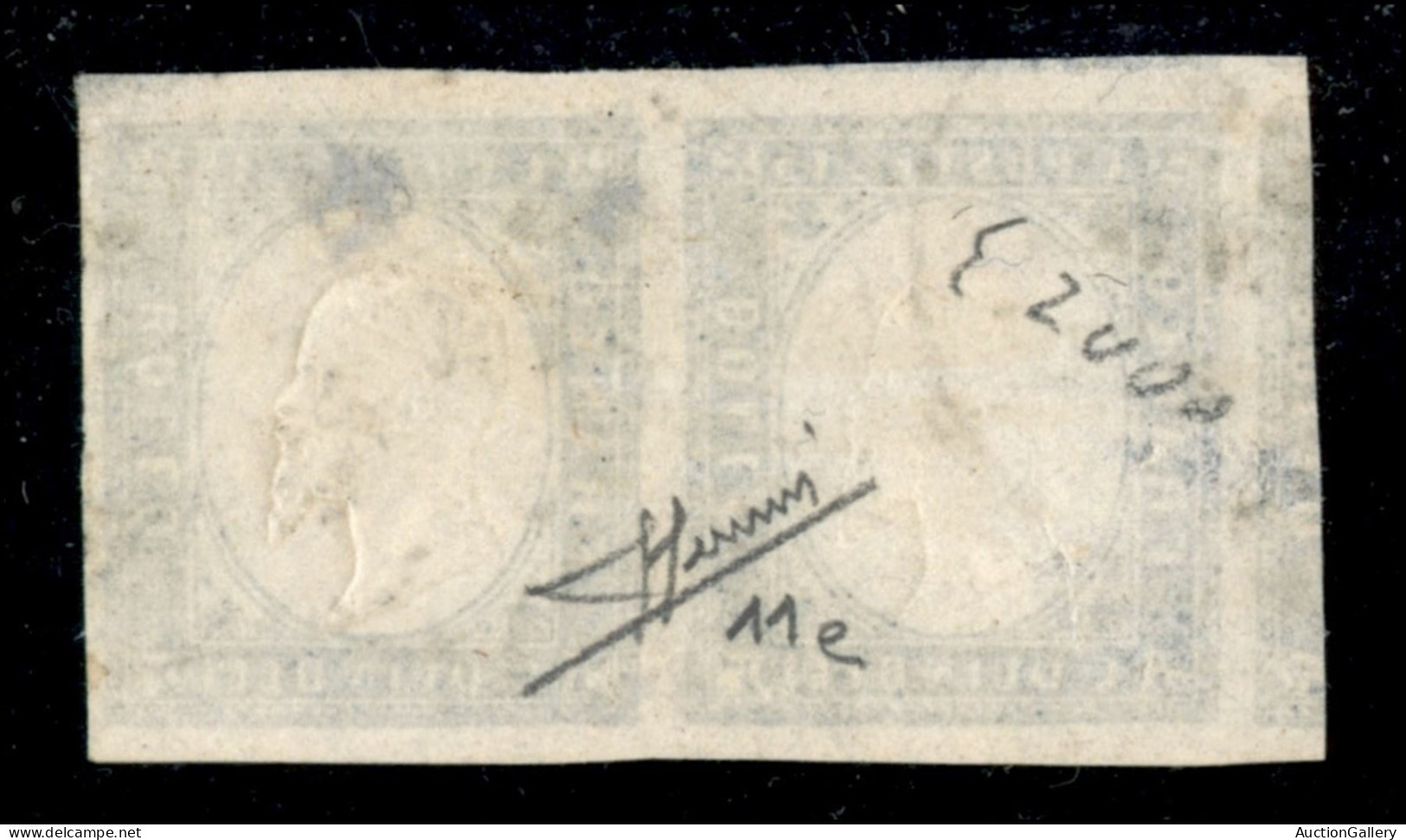 Regno - Vittorio Emanuele II - 1863 - 15 Cent Azzurro Grigio (11e) - Coppia Orizzontale Con Margini Molto Ampi E Annullo - Sonstige & Ohne Zuordnung