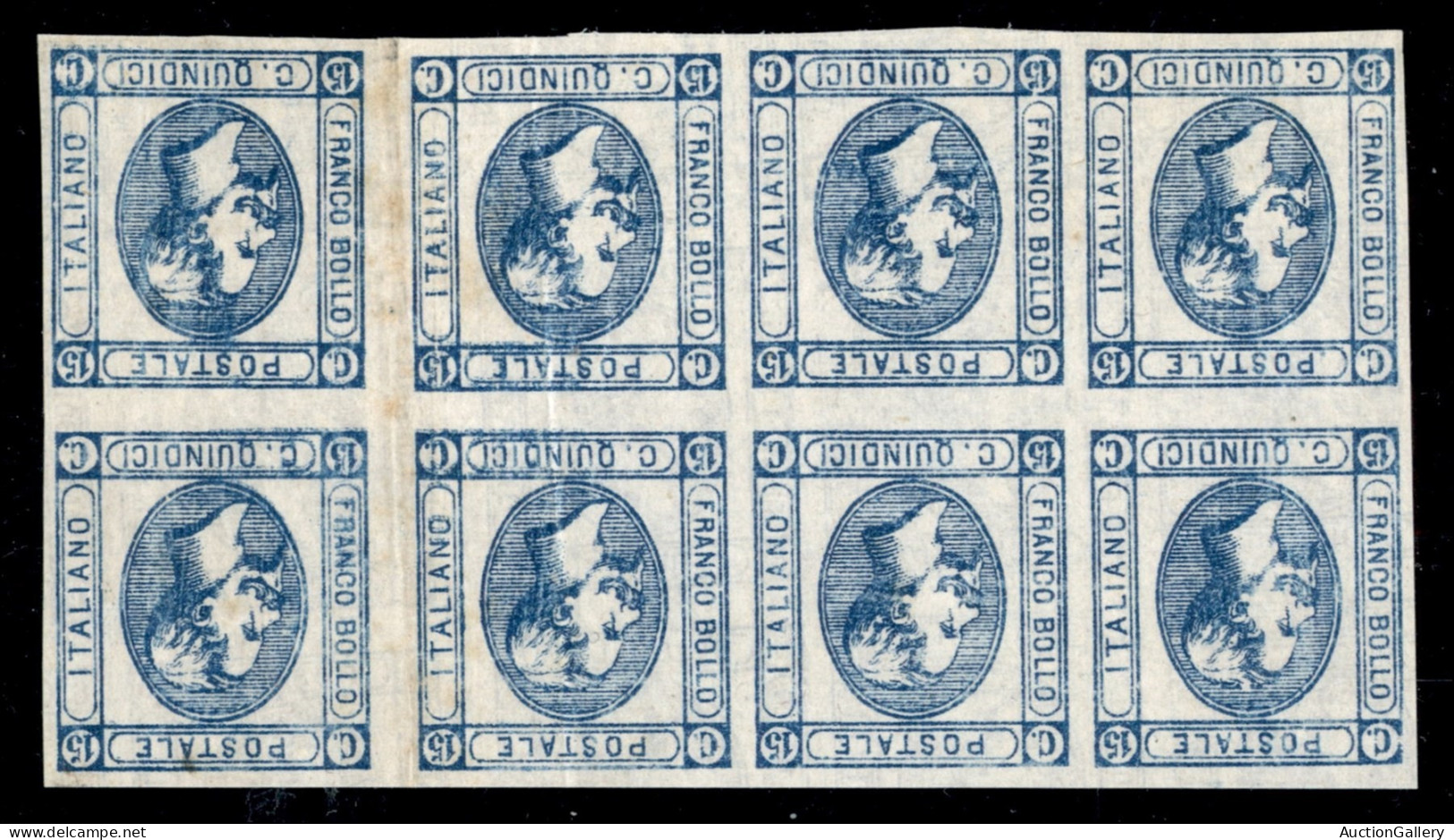 Regno - Vittorio Emanuele II - 1863 - Resto Di Stampa - 15 Cent Litografico (12/12 Celeste - Varietà) - Blocco Di 8 Con  - Other & Unclassified