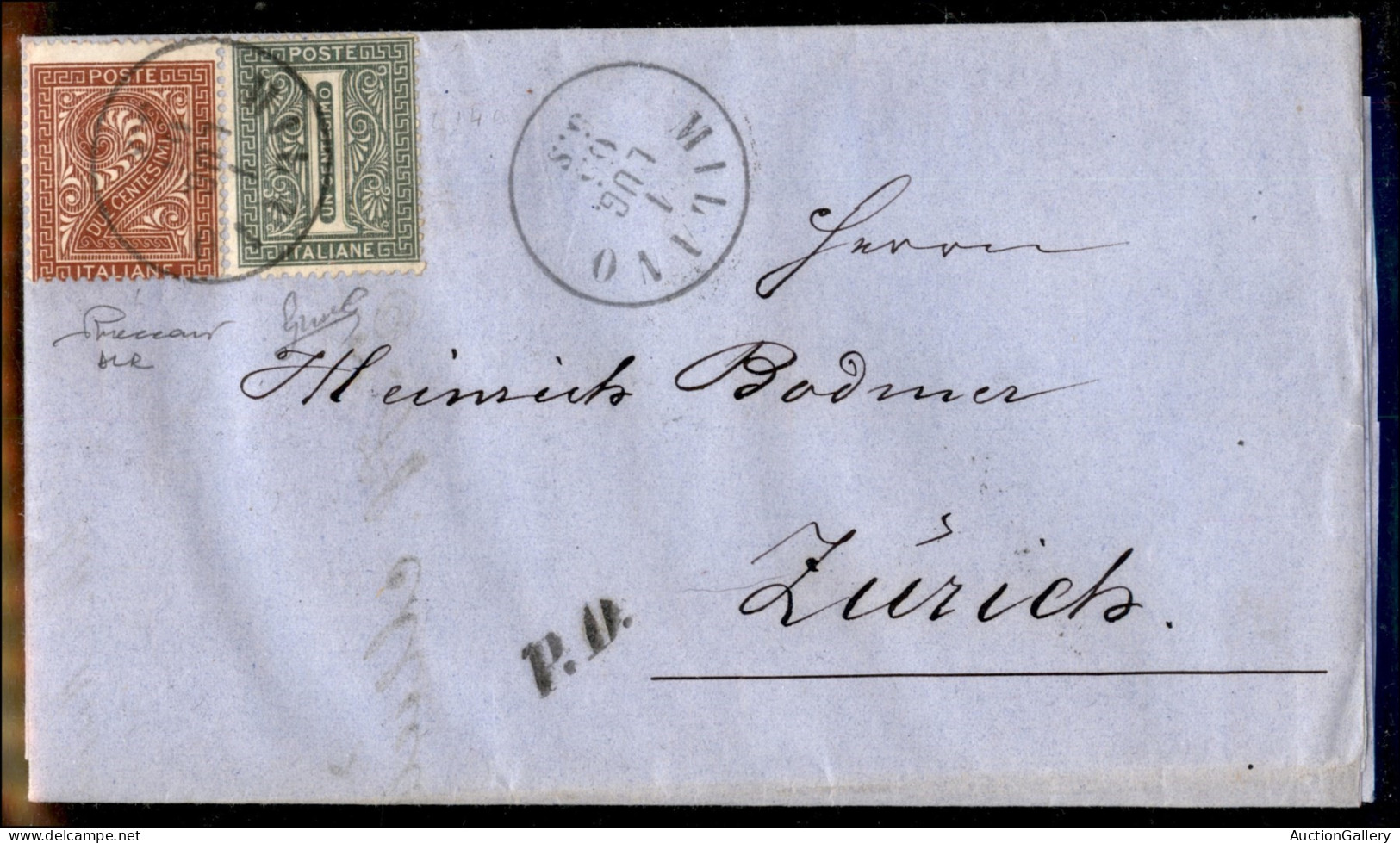 Regno - Vittorio Emanuele II - Lettera Affrancata Con 2 Cent (L15) + 1 Cent (L14) Da Milano Per Zurigo Del 1 Lug. 65 - V - Andere & Zonder Classificatie