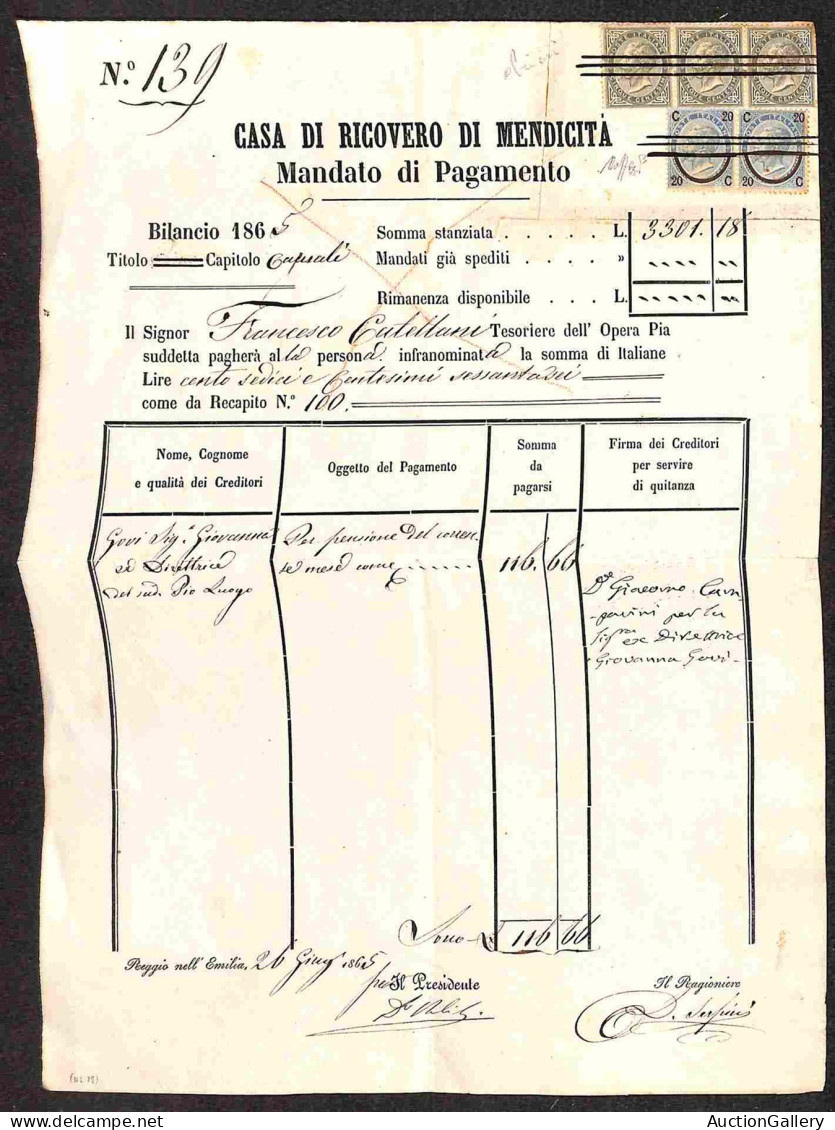 Regno - Vittorio Emanuele II - Uso Fiscale - Striscia Di Tre Del 5 Cent (L16) + Coppia Del 20 Su 15 Cent (23) Annullati  - Other & Unclassified