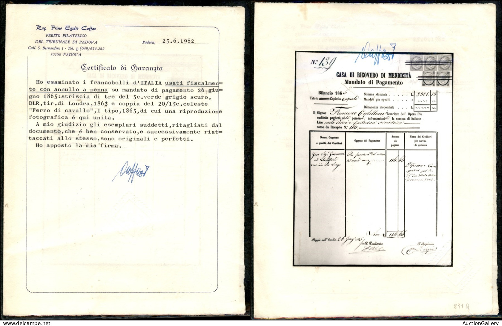 Regno - Vittorio Emanuele II - Uso Fiscale - Striscia Di Tre Del 5 Cent (L16) + Coppia Del 20 Su 15 Cent (23) Annullati  - Andere & Zonder Classificatie